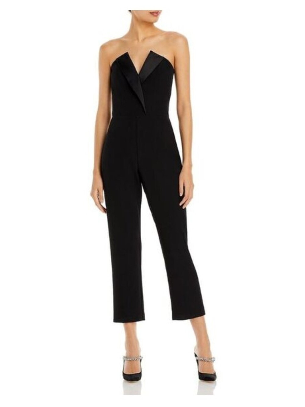 NWT $145 Aiden Maddox Elegant Tuxedo Top With Satin Lapel Black Women's Jumpsuit